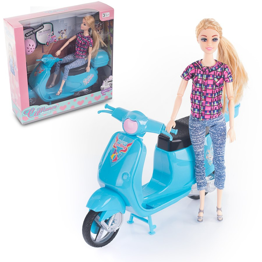 lalka blond ze skuterem lalka blond ze skuterem