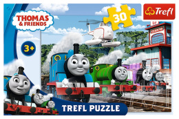 Trefl Puzzle 30 el. | Wyścig na torach, puzzle z motywem bajki Tomek i przyjaciele