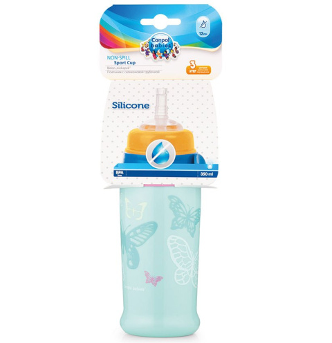 Canpol babies bidon niekapek z rurką silikonową 350ml BUTTERFLY Canpol babies bidon niekapek z rurką silikonową 350ml BUTTERFLY