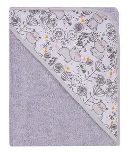 Ręcznik z kapturkiem, okrycie kąpielowe dla dziecka 80x80 cm bawełna wzór SZARY zwierzątka