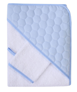 Ręcznik z kapturkiem, okrycie kąpielowe dla dziecka VELVET 100x100 cm z myjką NIEBIESKIE