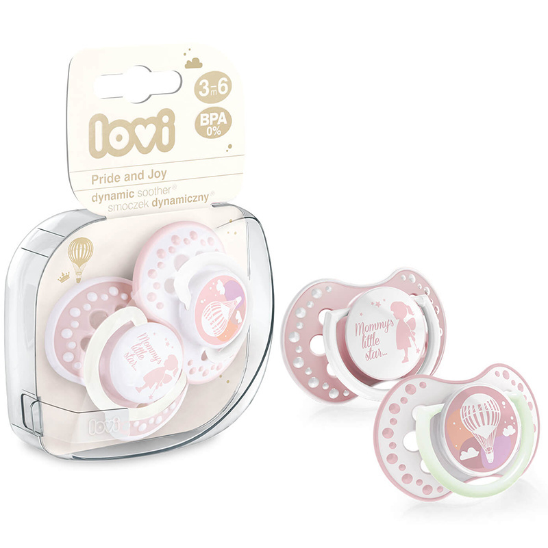 Smoczek uspokajający dla dziecka LOVI 3-6 m Pride&Joy Girl świecący w ciemności Smoczek uspokajający dla dziecka LOVI 3-6 m Pride&Joy Girl świecący w ciemności