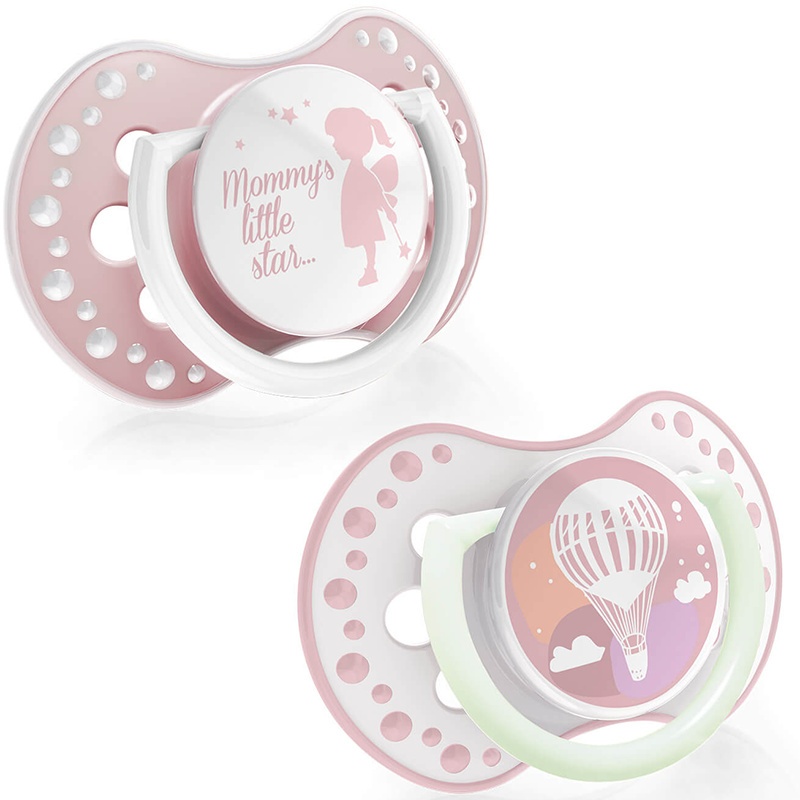 Smoczek uspokajający dla dziecka LOVI 3-6 m Pride&Joy Girl świecący w ciemności Smoczek uspokajający dla dziecka LOVI 3-6 m Pride&Joy Girl świecący w ciemności