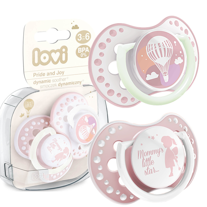 Smoczek uspokajający dla dziecka LOVI 3-6 m Pride&Joy Girl świecący w ciemności Smoczek uspokajający dla dziecka LOVI 3-6 m Pride&Joy Girl świecący w ciemności