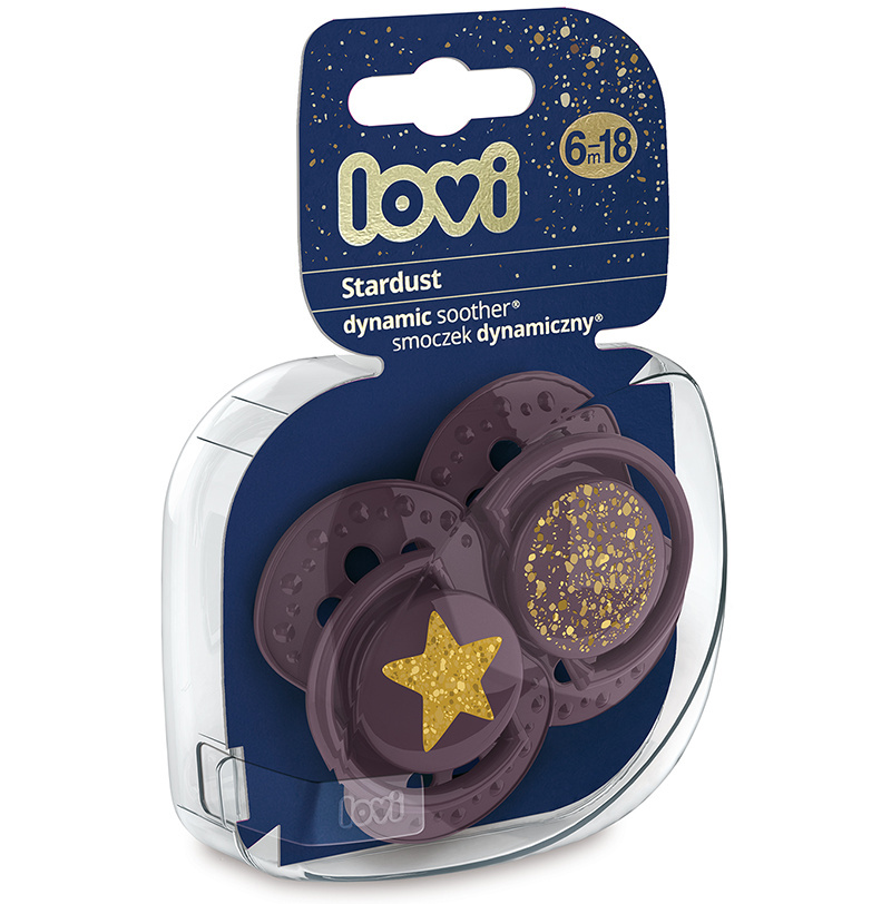 Smoczek uspokajający dla dziecka LOVI 6-18 m+ Stardust Violet 2 szt. Smoczek uspokajający dla dziecka LOVI 6-18 m+ Stardust Violet 2 szt.