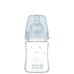 Butelka szklana antykolkowa Lovi 150ml - Butelka dla niemowlaka + smoczek 0m+