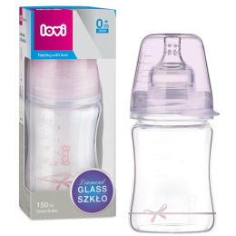Butelka szklana antykolkowa Lovi 150ml - Butelka dla niemowlaka + smoczek 0m+ Baby Shower Girl