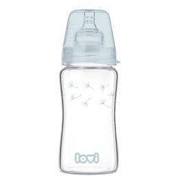 Butelka szklana antykolkowa Lovi 250ml - Butelka dla niemowlaka + smoczek 3m+ DIAMOND GLASS BOTANIC