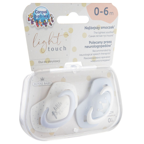 CANPOL Smoczek uspokajający silikonowy 0-6 m symetryczny ROYAL BABY 2szt. BLUE CANPOL Smoczek uspokajający silikonowy 0-6 m symetryczny ROYAL BABY 2szt. BLUE