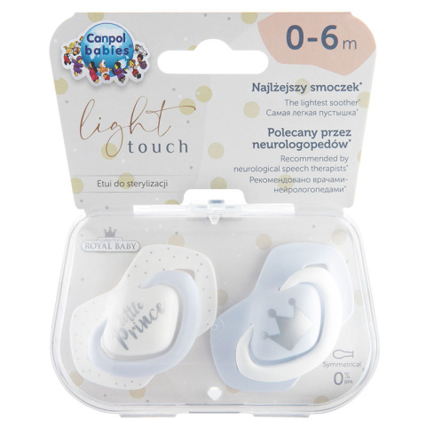 CANPOL Smoczek uspokajający silikonowy 0-6 m symetryczny ROYAL BABY 2szt. BLUE CANPOL Smoczek uspokajający silikonowy 0-6 m symetryczny ROYAL BABY 2szt. BLUE