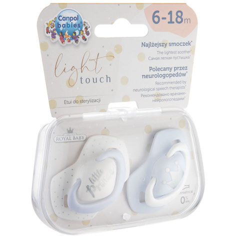 CANPOL Smoczek uspokajający silikonowy 6-18 m symetryczny ROYAL BABY 2szt. BLUE CANPOL Smoczek uspokajający silikonowy 6-18 m symetryczny ROYAL BABY 2szt. BLUE