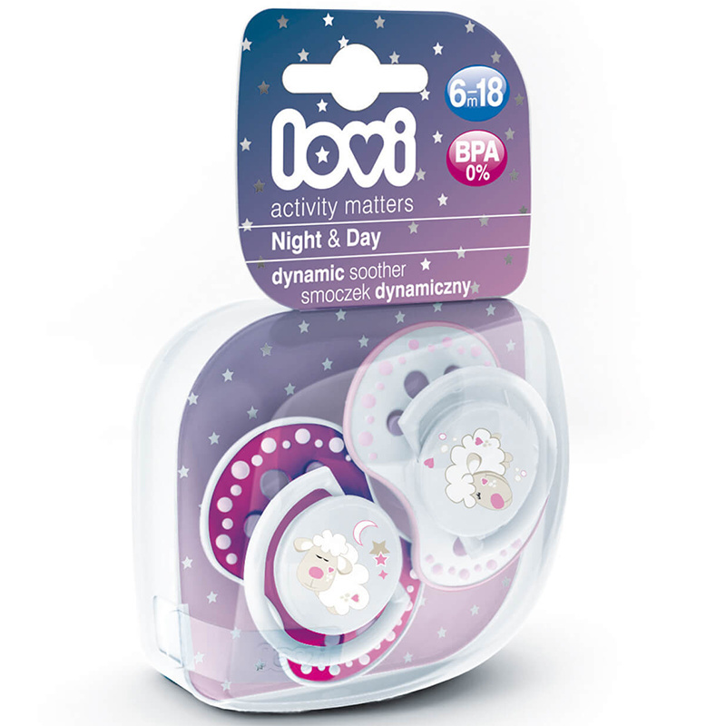 Smoczek uspokajający dla dziecka LOVI 6-18 m+ Night&Day Girl L Smoczek uspokajający dla dziecka LOVI 6-18 m+ Night&Day Girl L